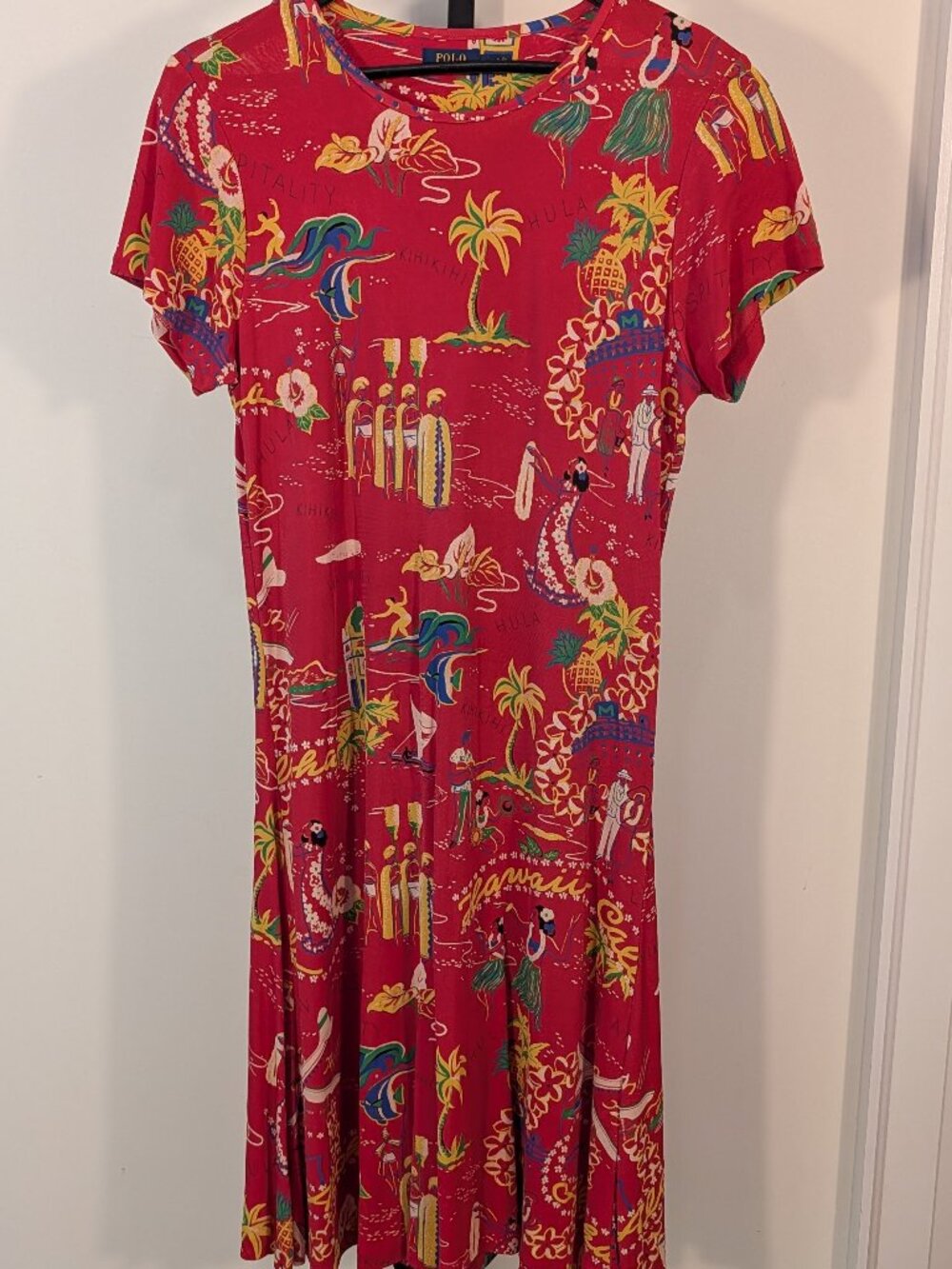 Vintage Polo Ralph Lauren Hawaiian Hula Novelty Print Fit & Flare Dress | Sz L